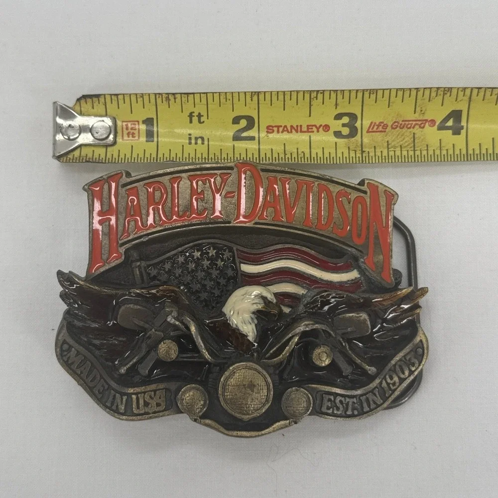 Vintage 1991 Harley Davidson Belt Buckle Baron USA Eagle Flag Motorcycle‎ H402